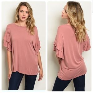 EUC Frill sleeve top...dusty rose color